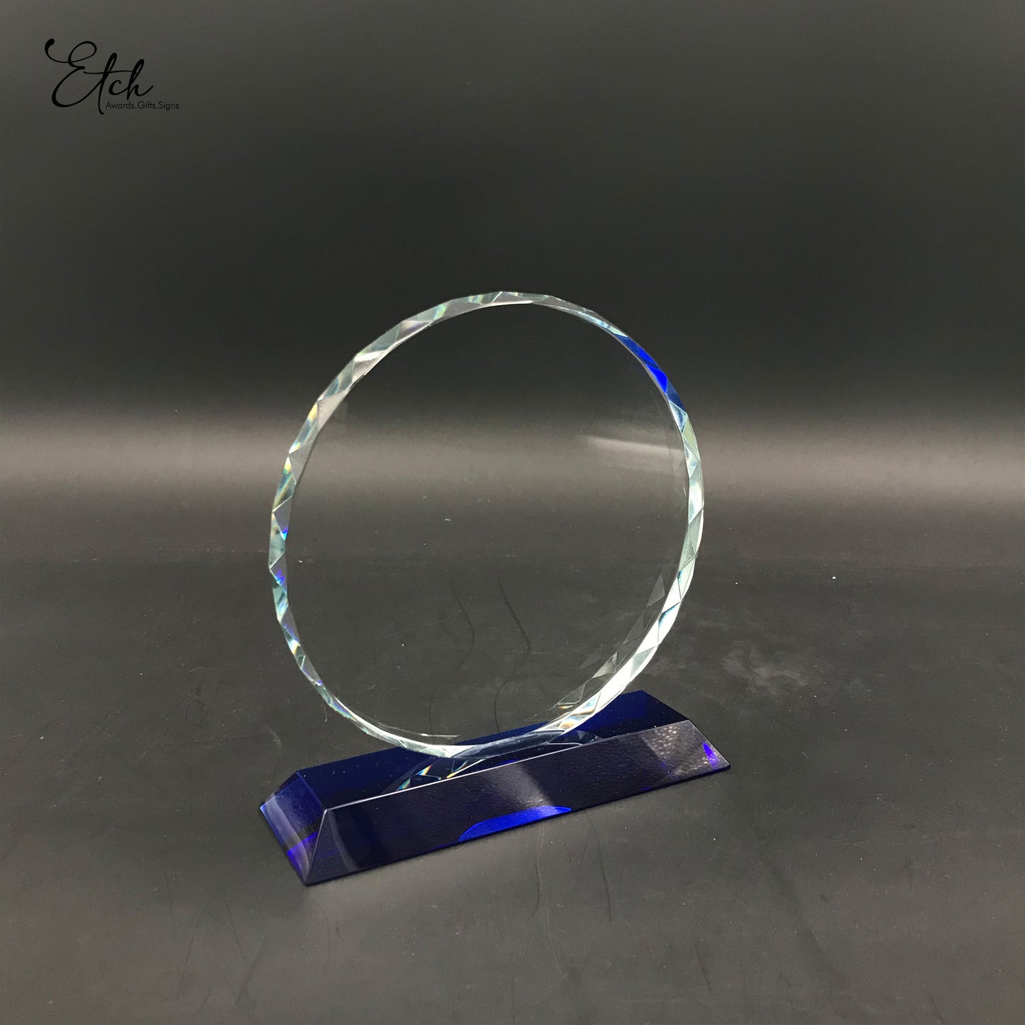 Brillant Round Crystal Trophy Award with Blue Base
