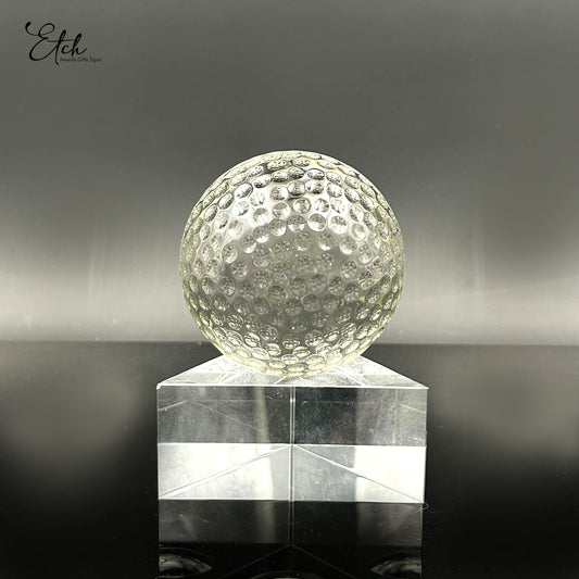 Clear Golf Ball on Triangular Crystal Base Trophy Award