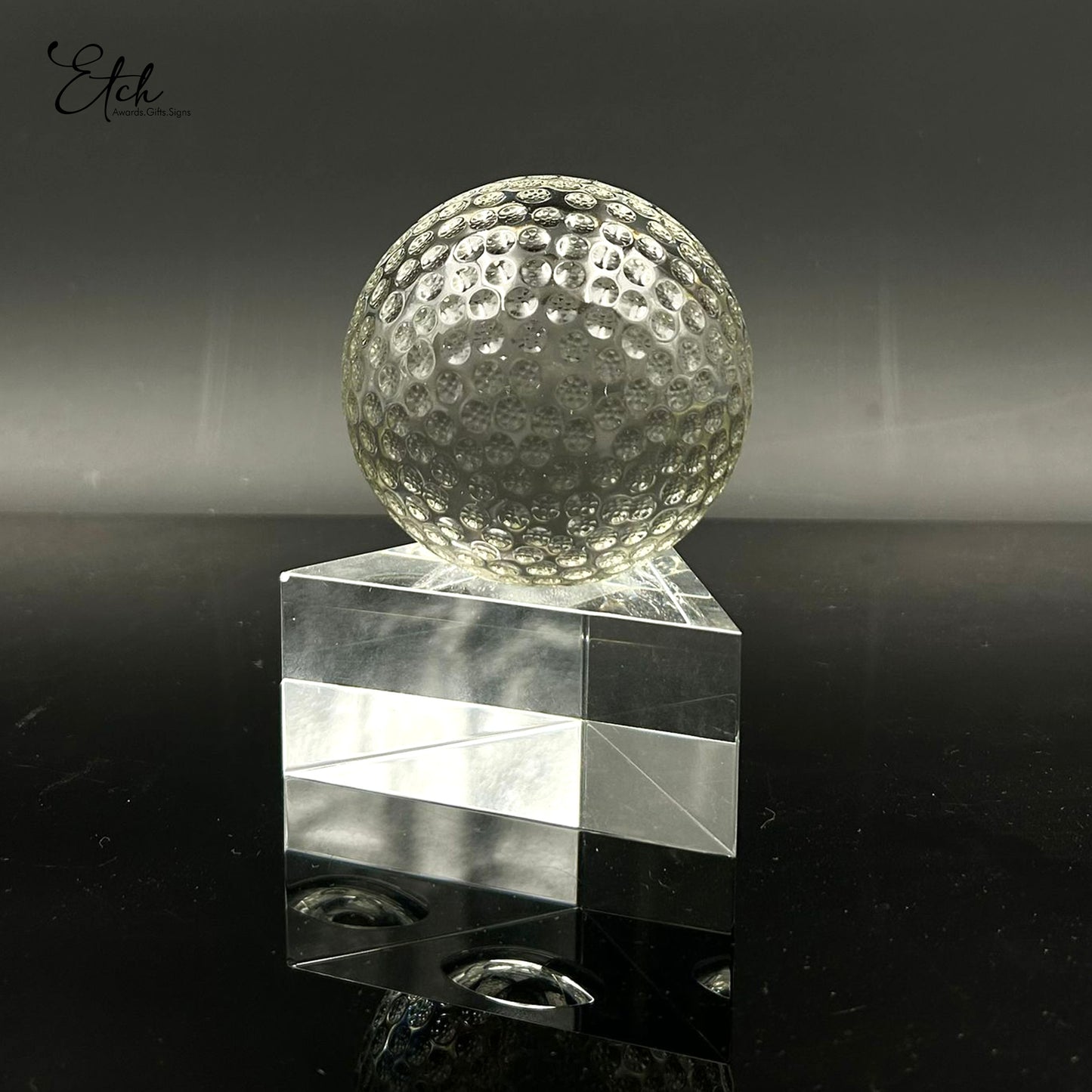 Clear Golf Ball on Triangular Crystal Base Trophy Award