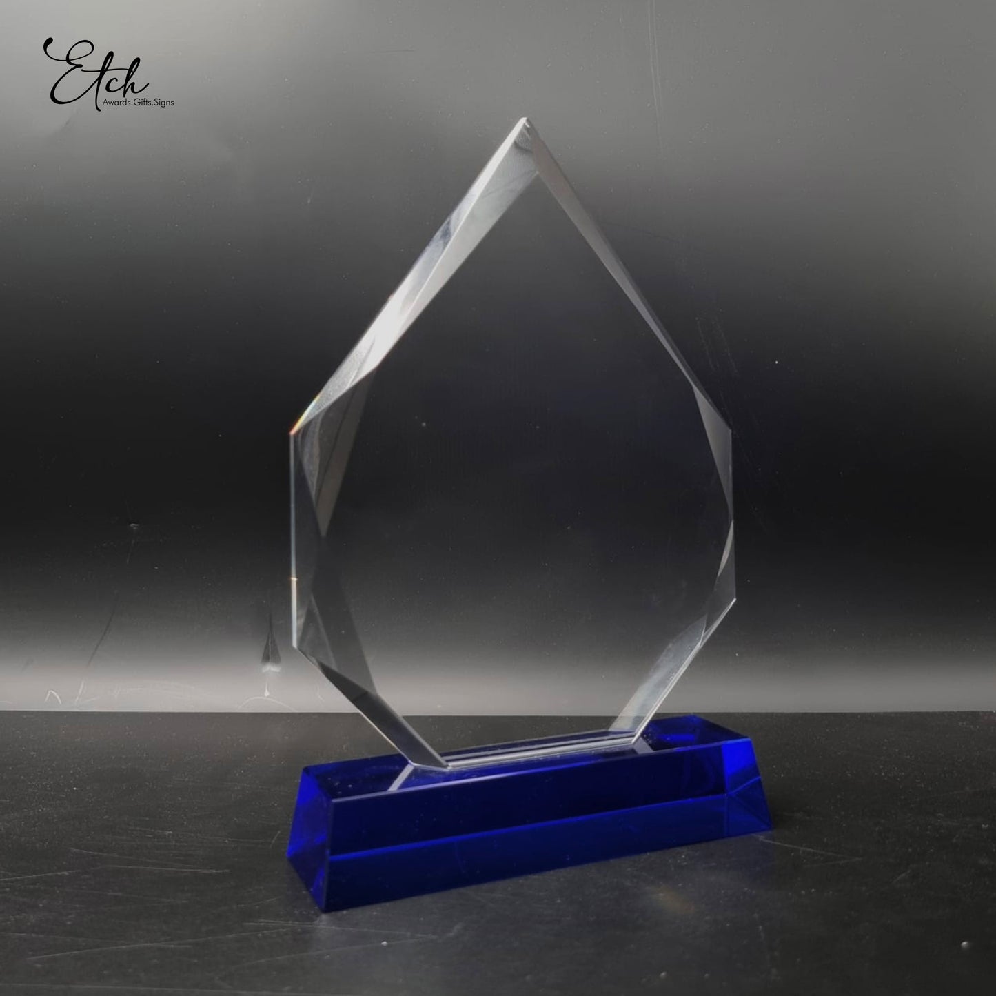 Diamond Peak Crystal Trophy Award with Black / Blue Base