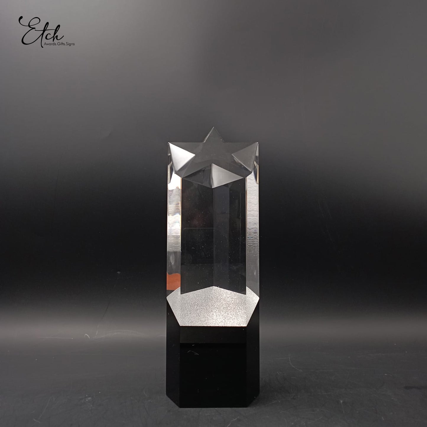 Glitter Star Crystal Trophy Award with Black Base