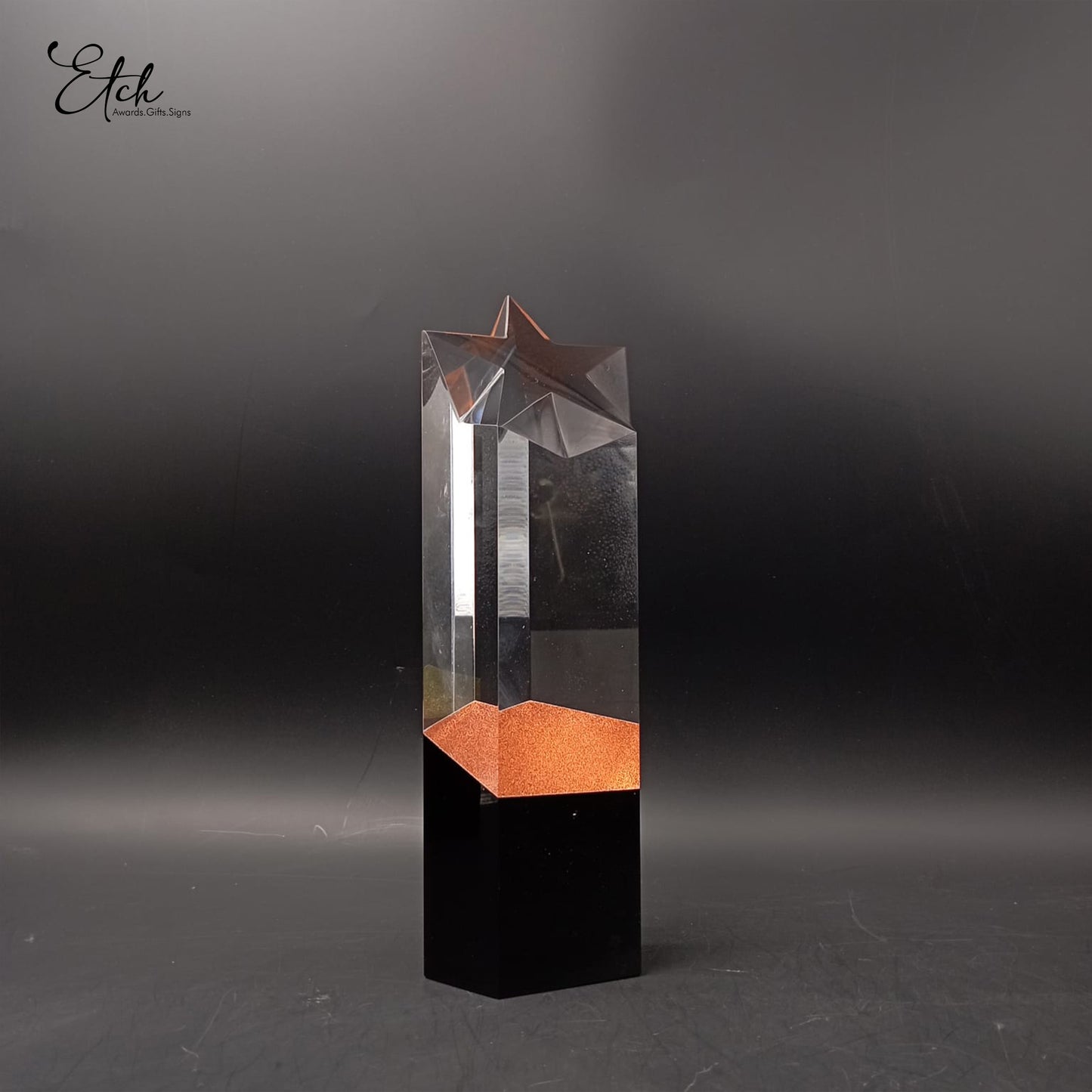 Glitter Star Crystal Trophy Award with Black Base