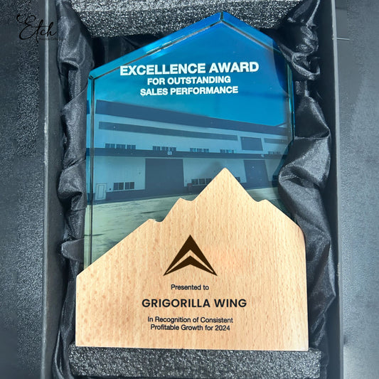 Home Crystal Trophy Award with Wood Base
