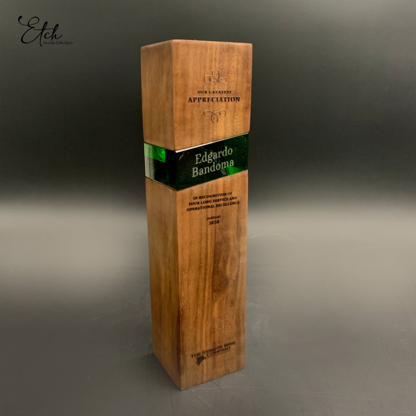 Jade Green Wood with Crystal Award