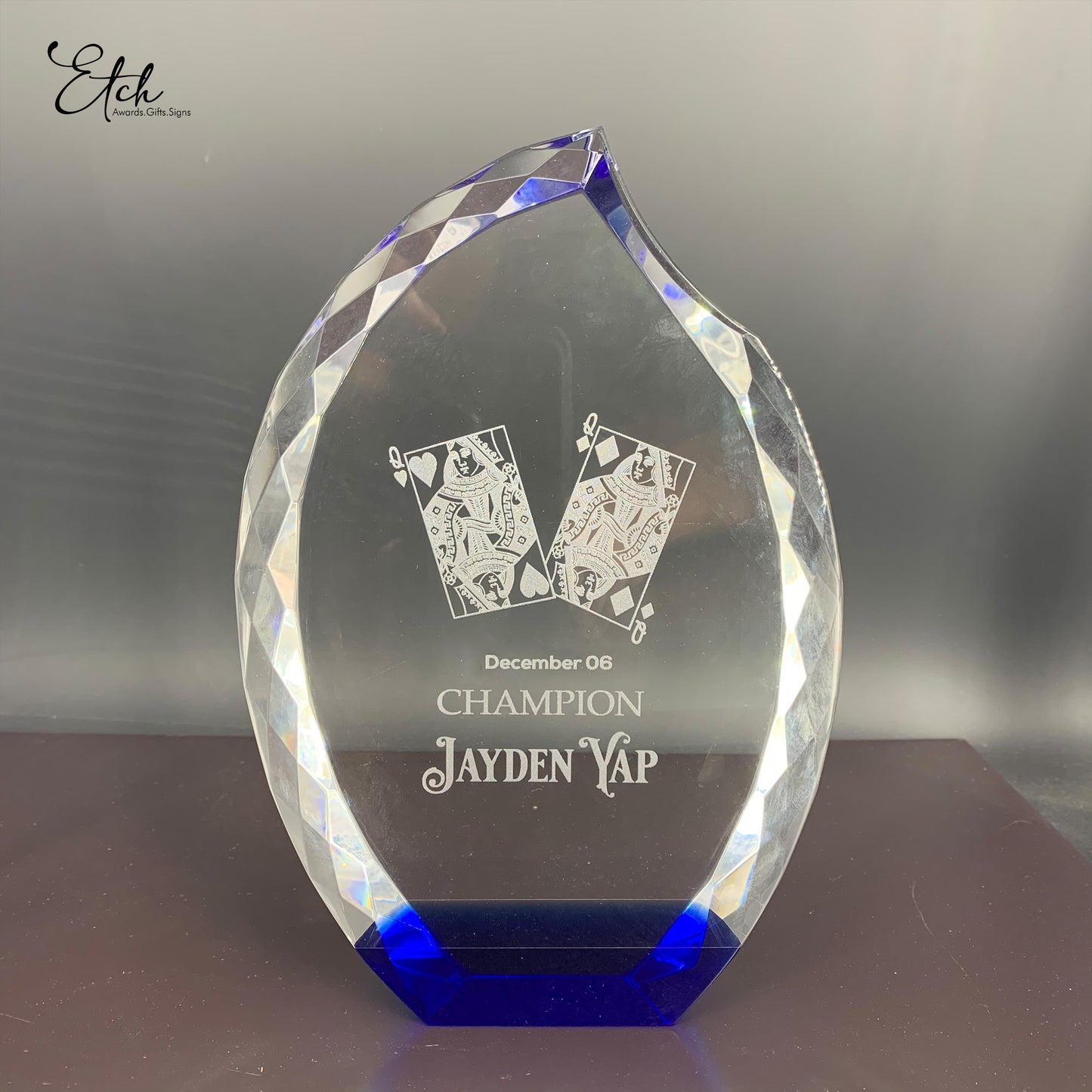 Jeweled Flame Crystal Award with Blue Base