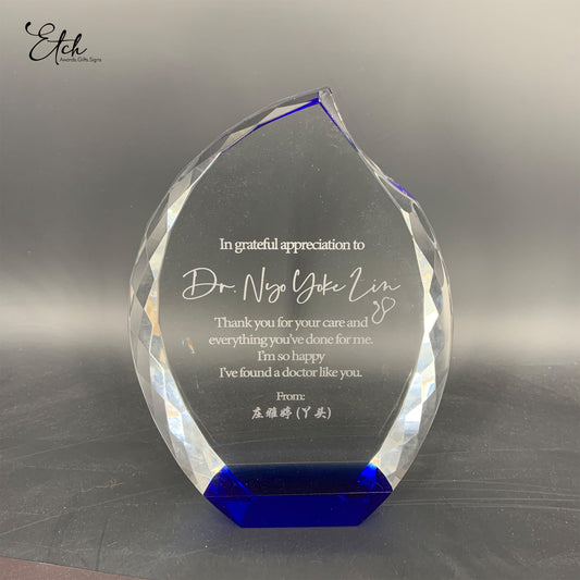 Jeweled Flame Crystal Award with Blue Base