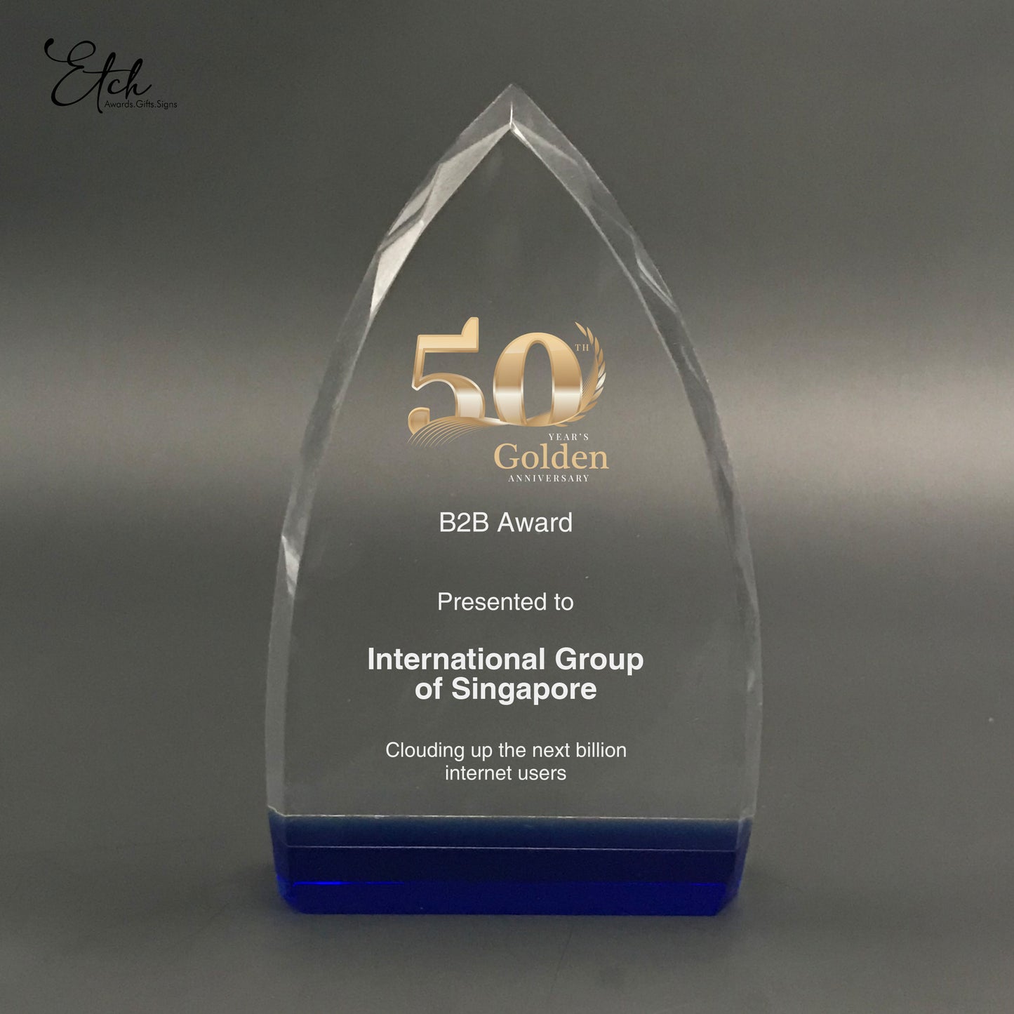 Jeweled Peak Crystal Award with Blue Base