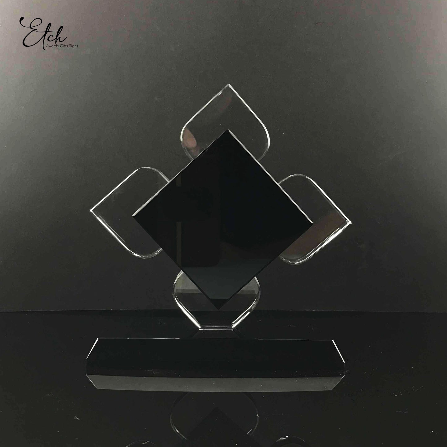 Multi-Faceted Diamond Crystal Trophy Award with Black Base