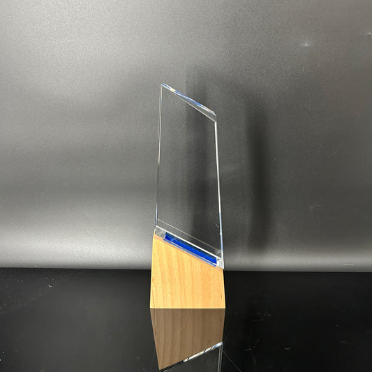 Peak Crystal Trophy Award with Wood Base