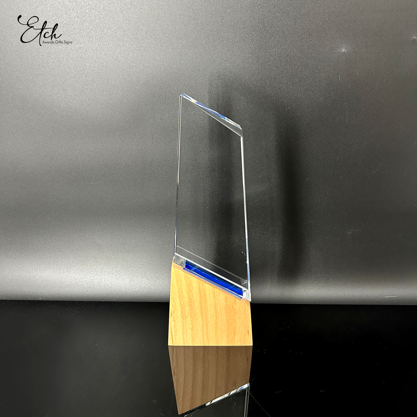 Peak Crystal Trophy Award with Wood Base