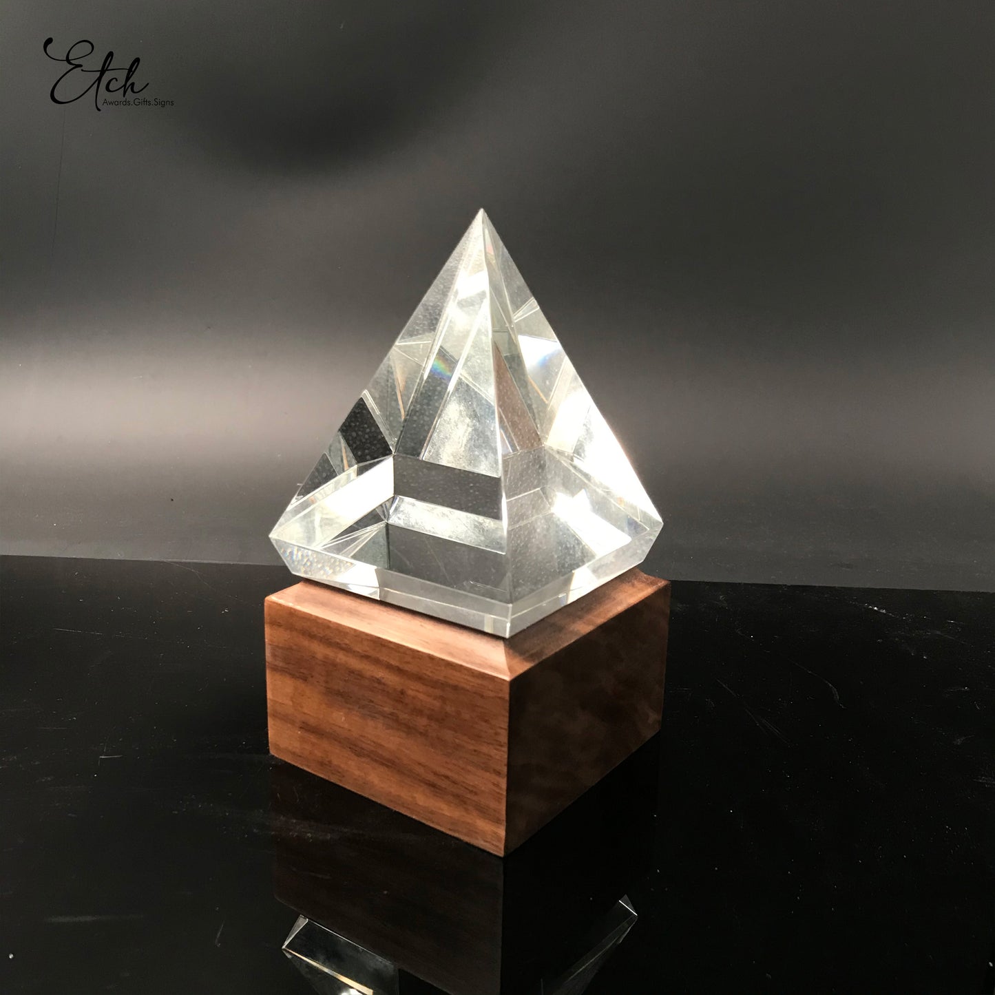 Pyramid Trophy Award with Wood Base