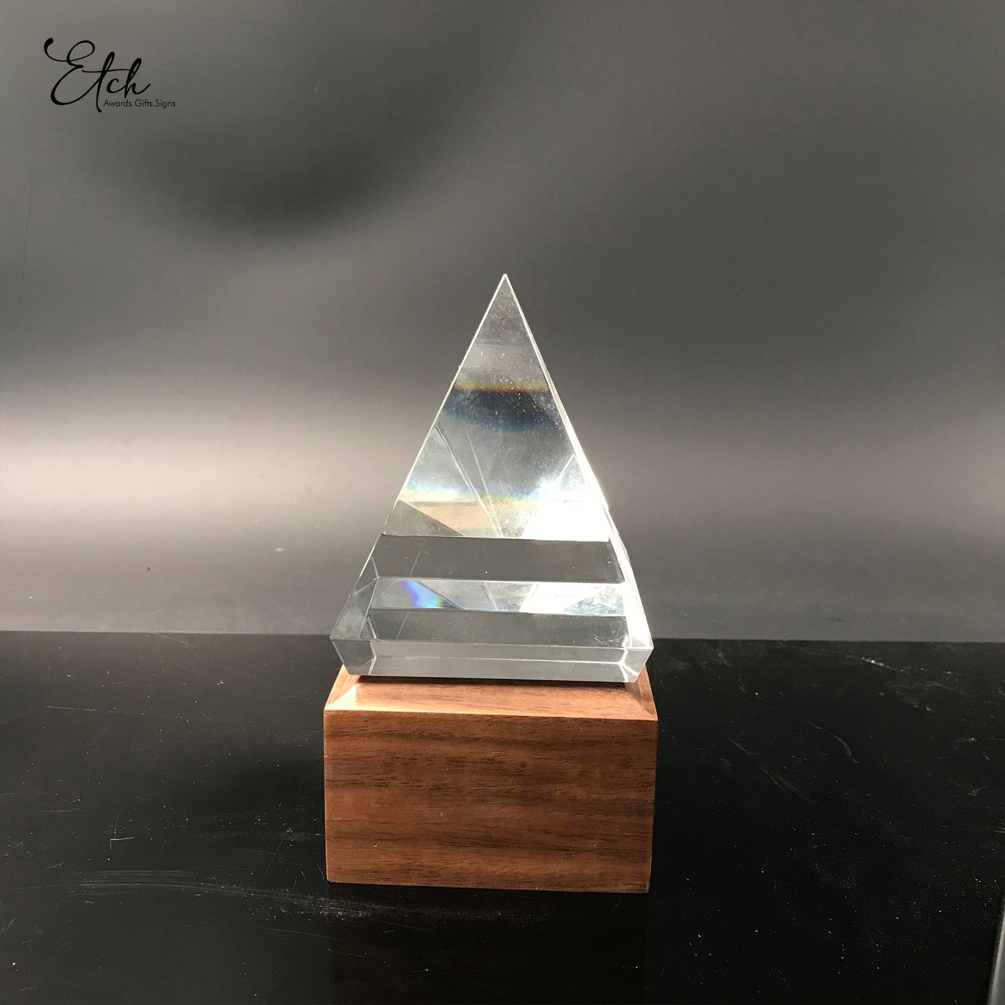 Pyramid Trophy Award with Wood Base