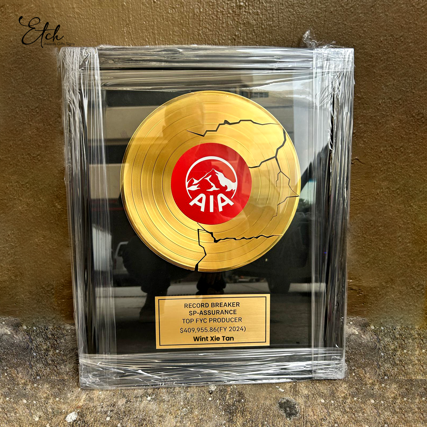 Record Breaking Plaque (Authentic Gold Vinyl Record)