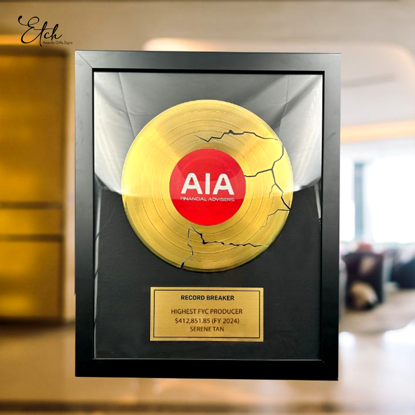 Record Breaking Plaque (Authentic Gold Vinyl Record)