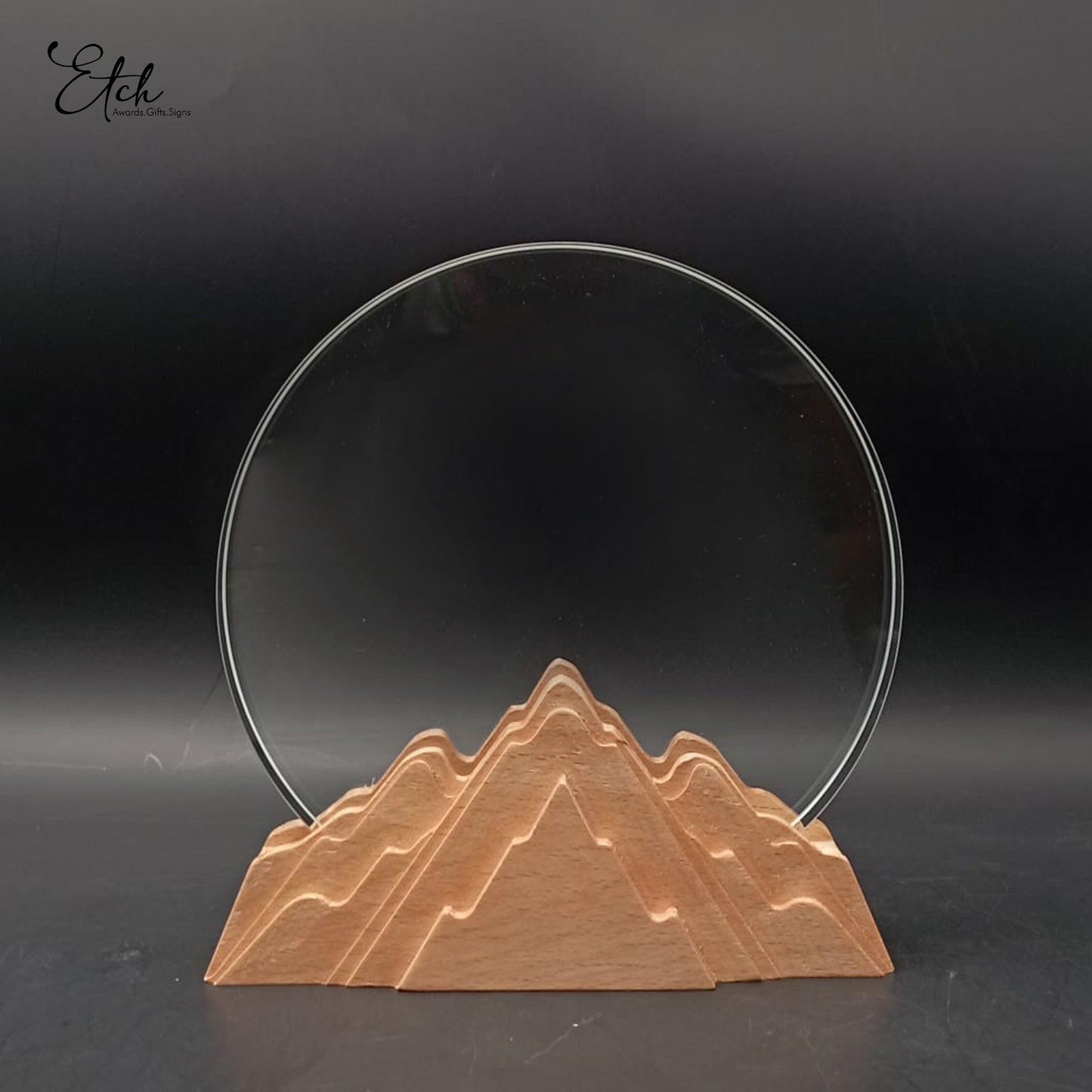 Round Crystal Trophy Award with Mountain Themed Base