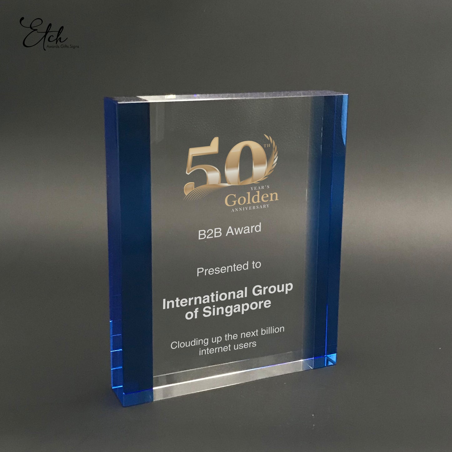 Royal Blue Edge Tablet Crystal Award