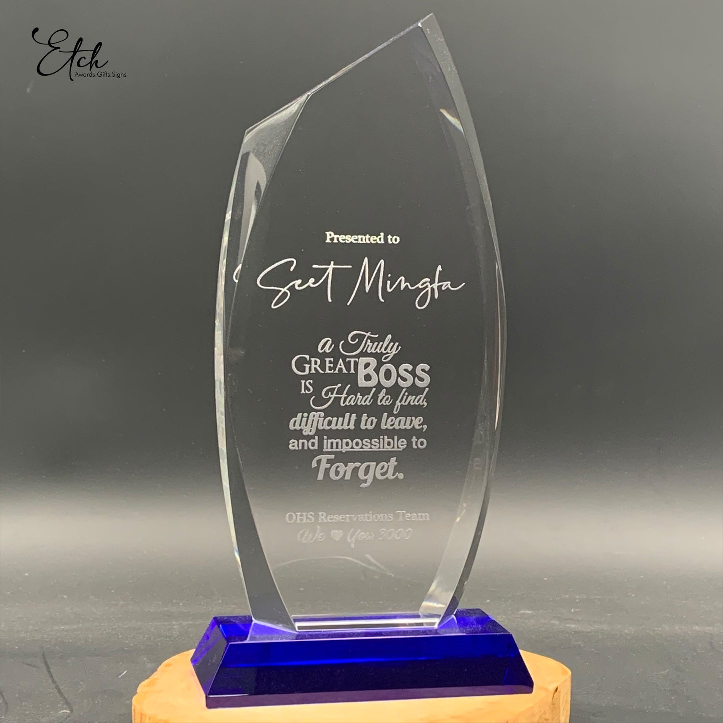 Starfire with Blue / Clear Base Crystal Trophy Award