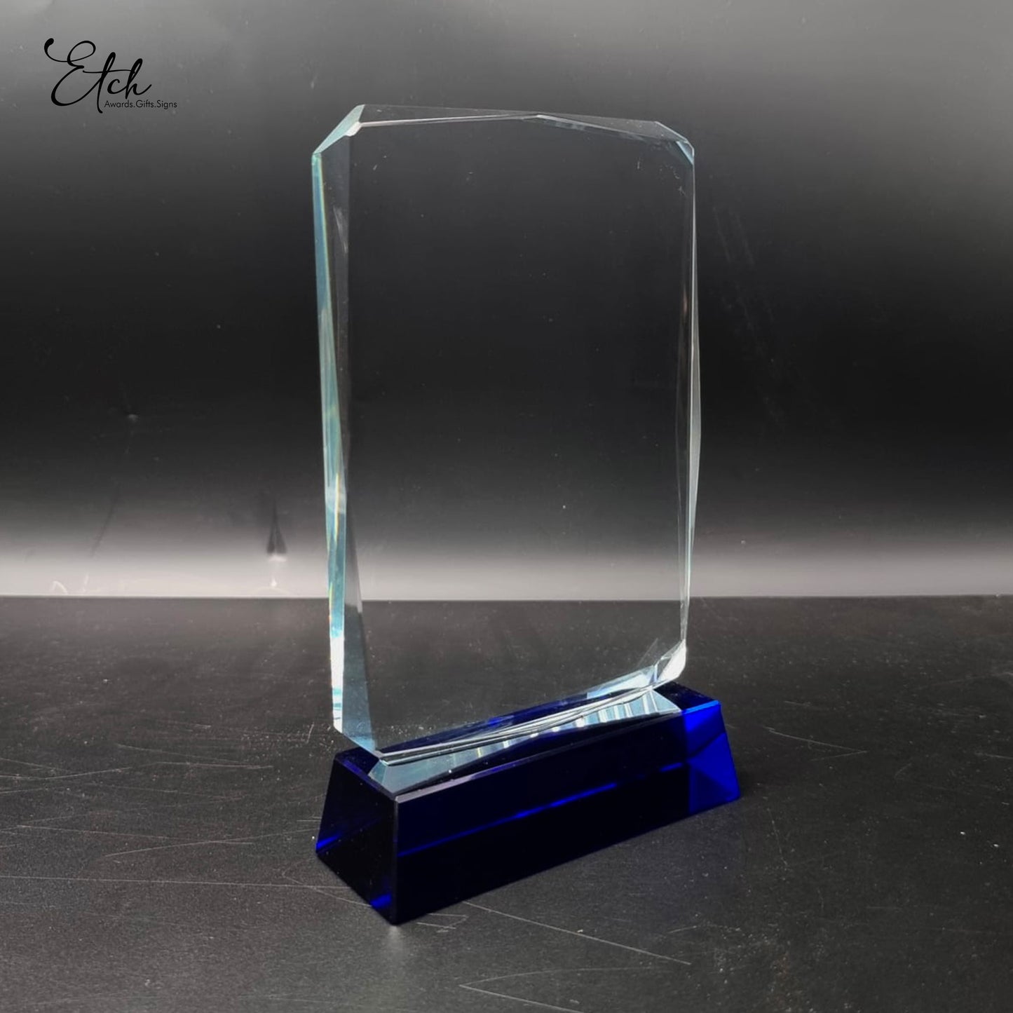 Tablet Crystal Trophy Award with Blue Base