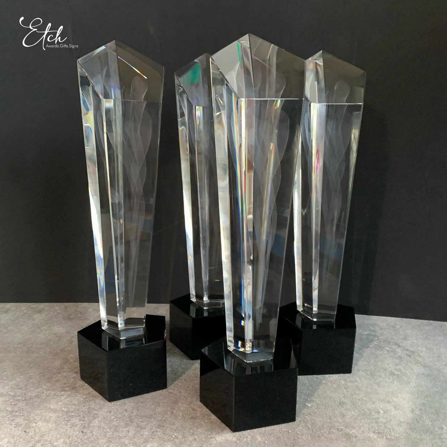 Tower Spiral 3D Design Crystal Trophy Award with Black Base