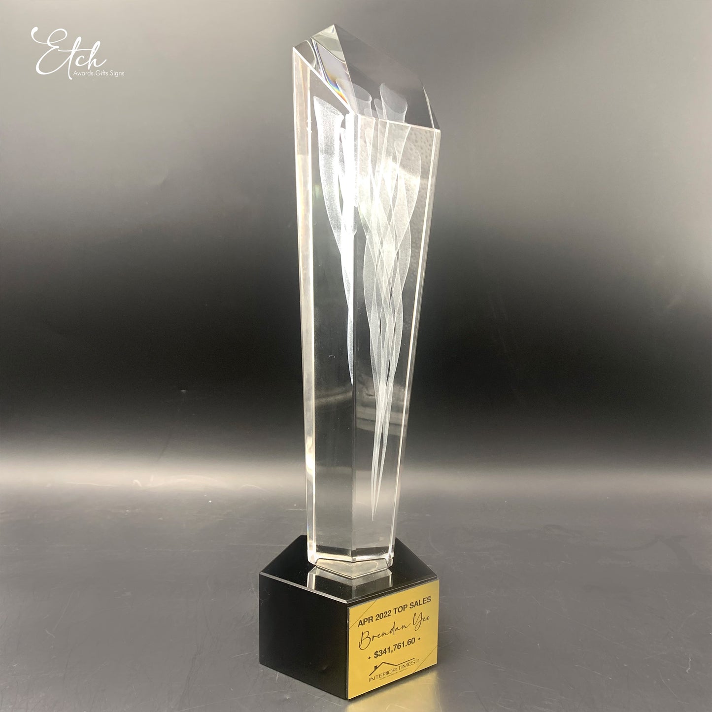 Tower Spiral 3D Design Crystal Trophy Award with Black Base