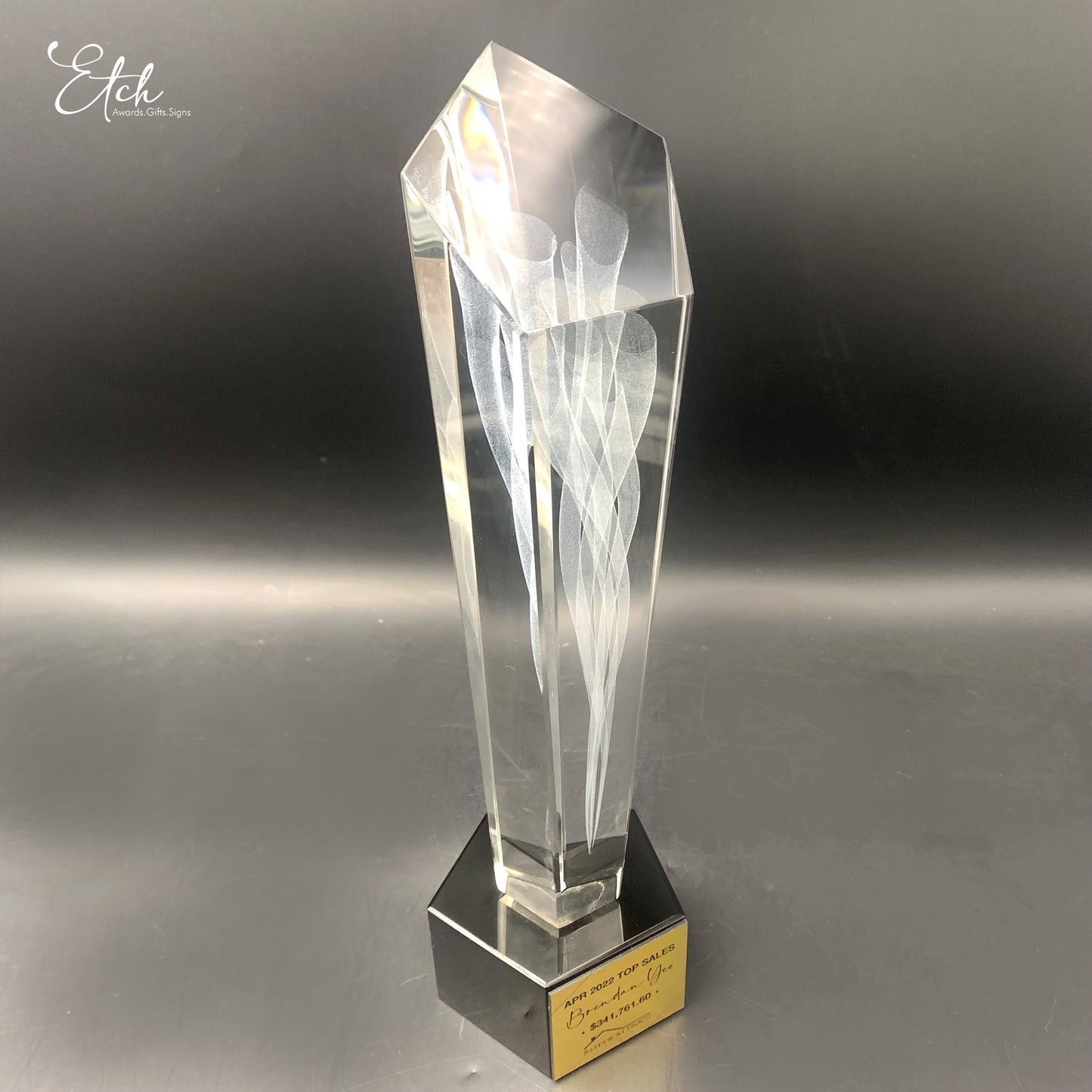 Tower Spiral 3D Design Crystal Trophy Award with Black Base