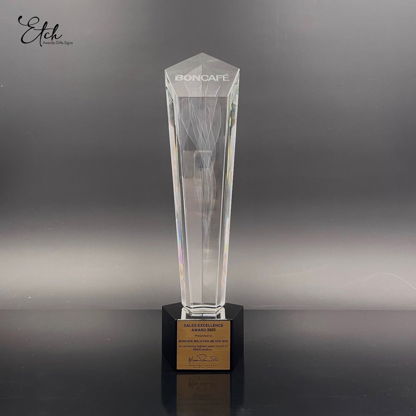 Tower Spiral 3D Design Crystal Trophy Award with Blue Base
