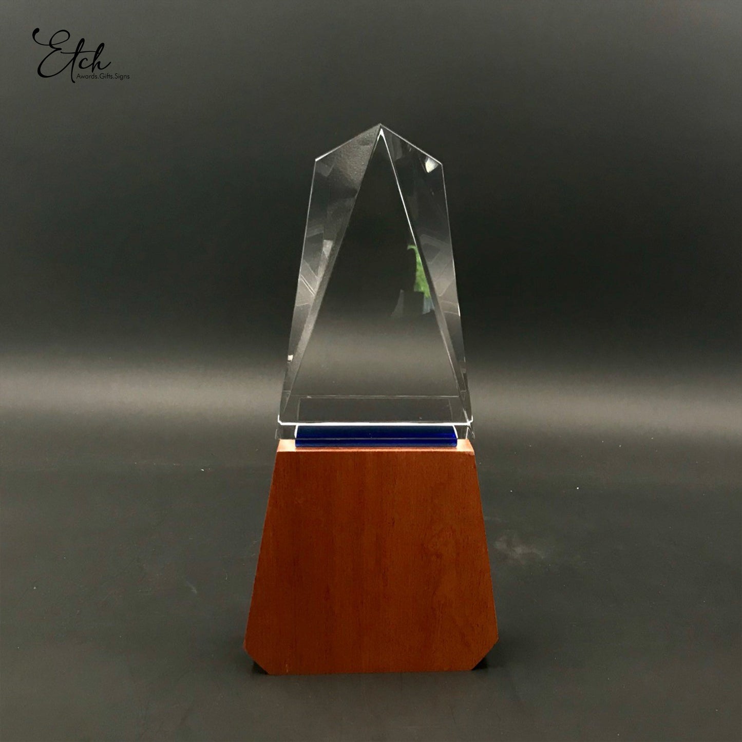 Victory Crystal Trophy Award with Wood Base