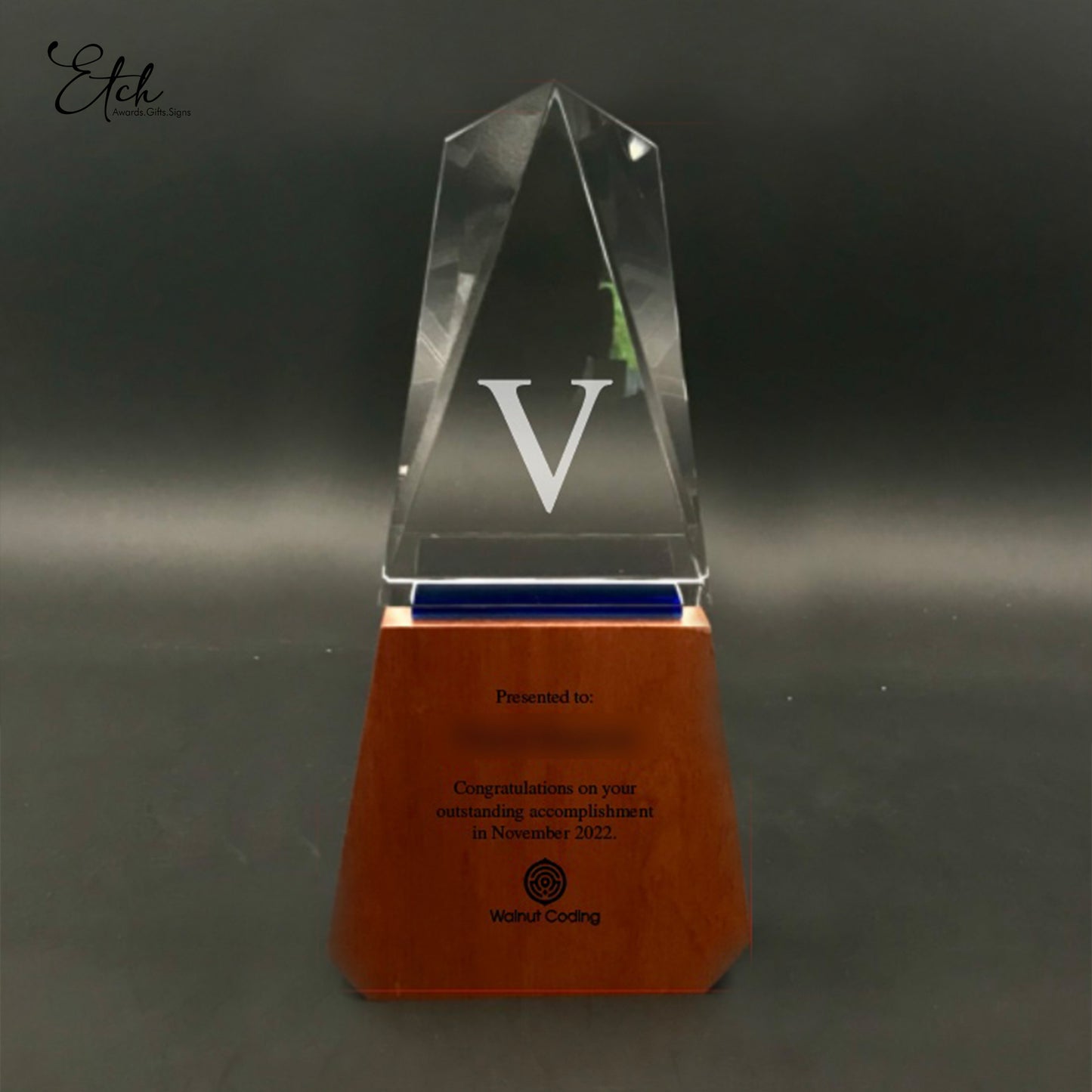 Victory Crystal Trophy Award with Wood Base