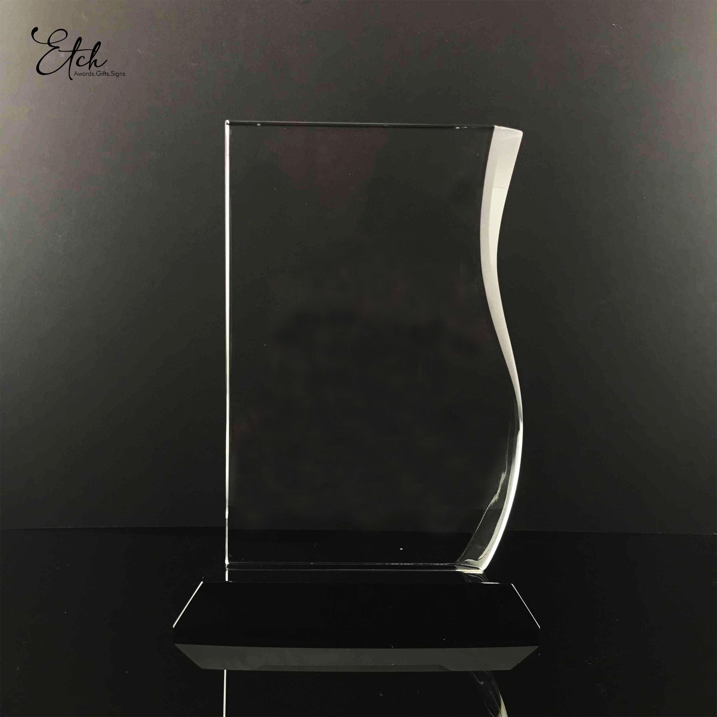 Wave Edge Crystal Trophy Award with Black Base