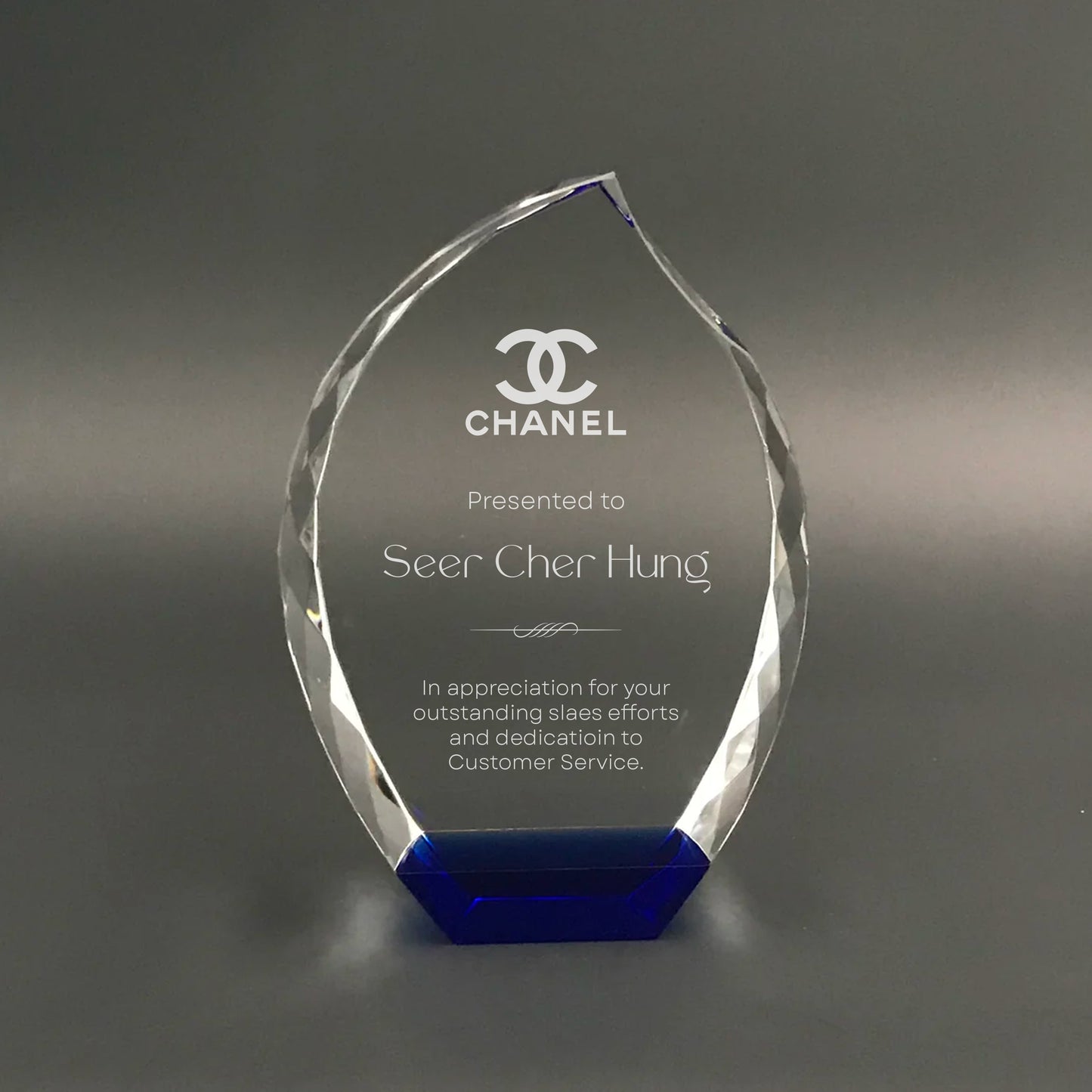 Jeweled Flame Crystal Award with Blue Base