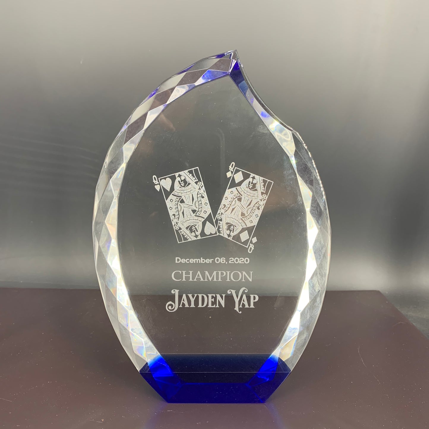 Jeweled Flame Crystal Award with Blue Base