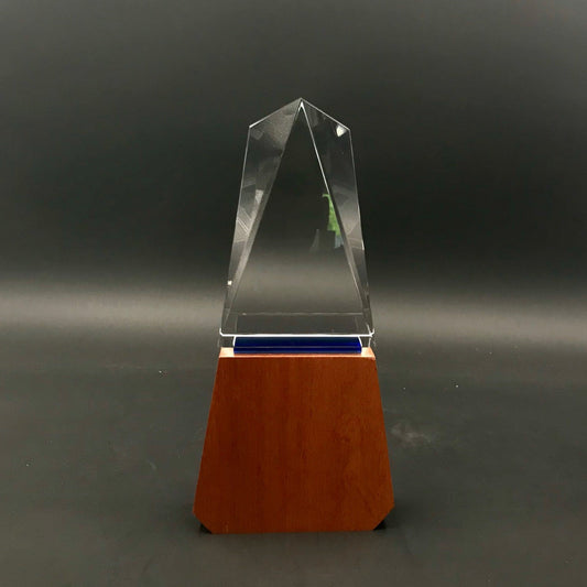 Victory Crystal Trophy Award with Wood Base
