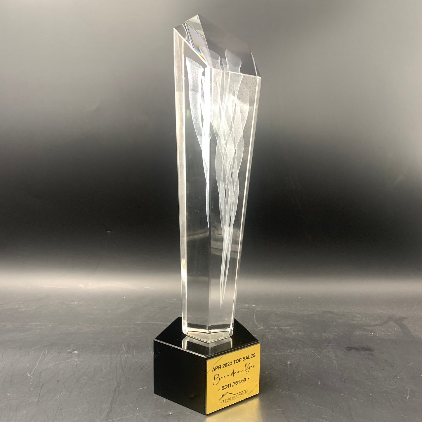 Tower Spiral 3D Design Crystal Trophy Award with Black Base