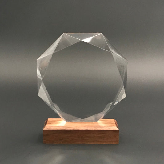 Classic Octagon Crystal Trophy Award with Wood Base