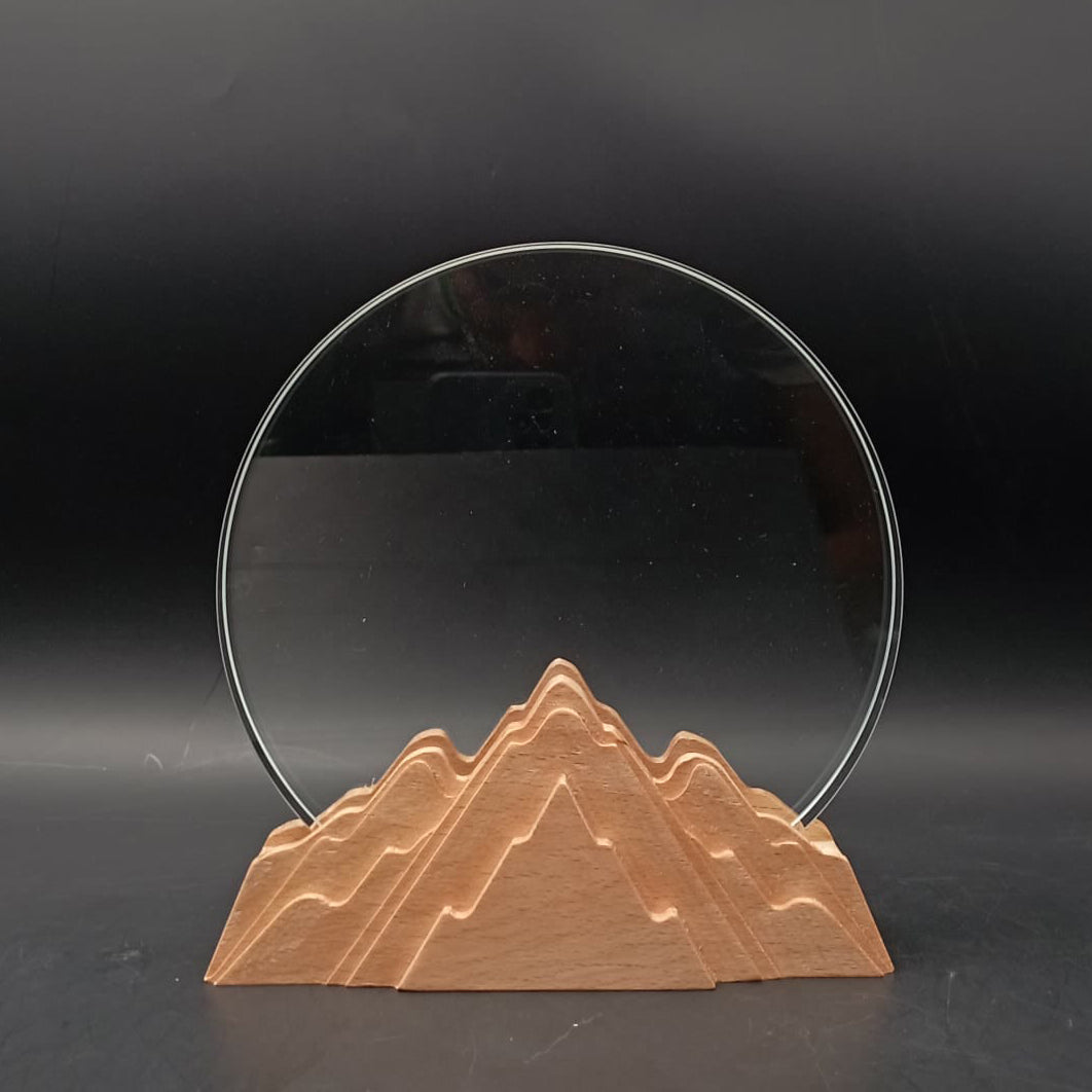Round Crystal Trophy Award with Mountain Themed Base