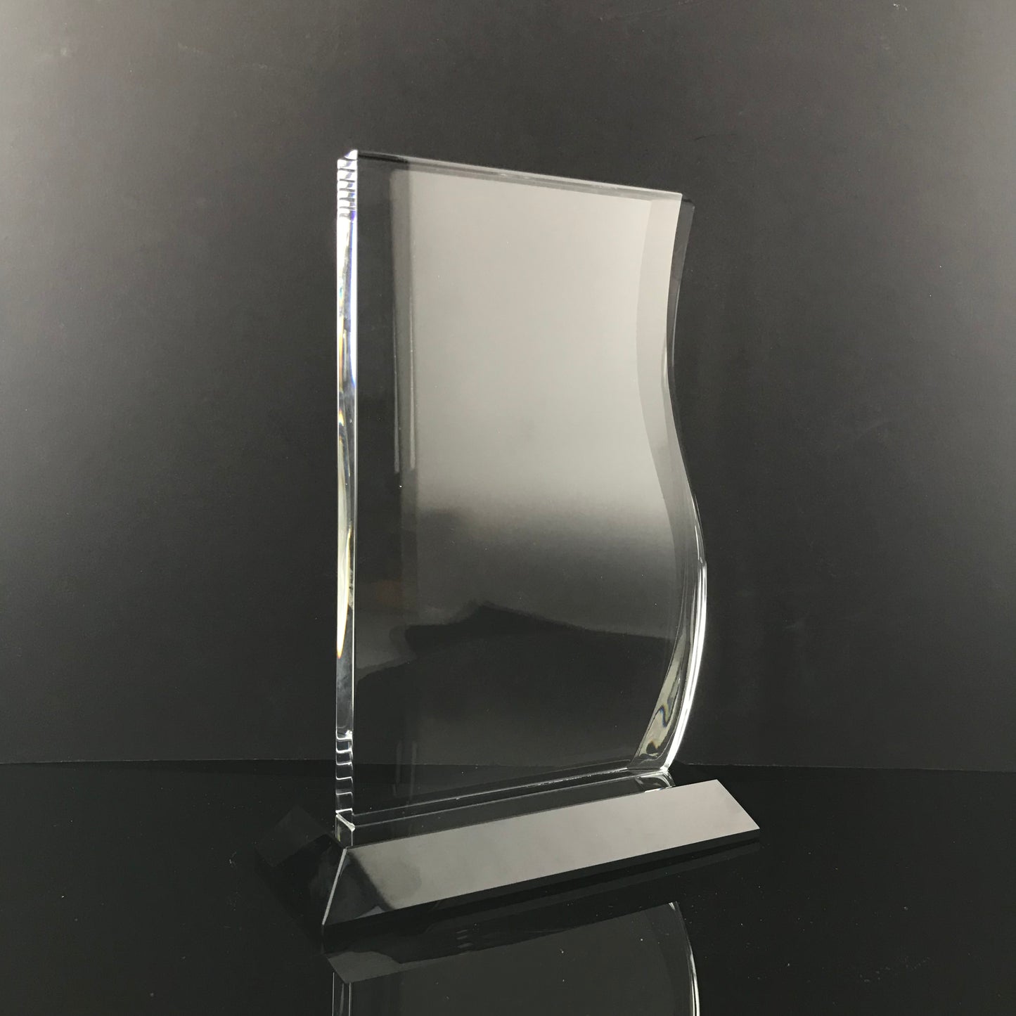 Wave Edge Crystal Trophy Award with Black Base