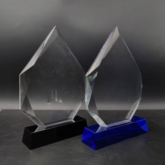 Diamond Peak Crystal Trophy Award with Black / Blue Base