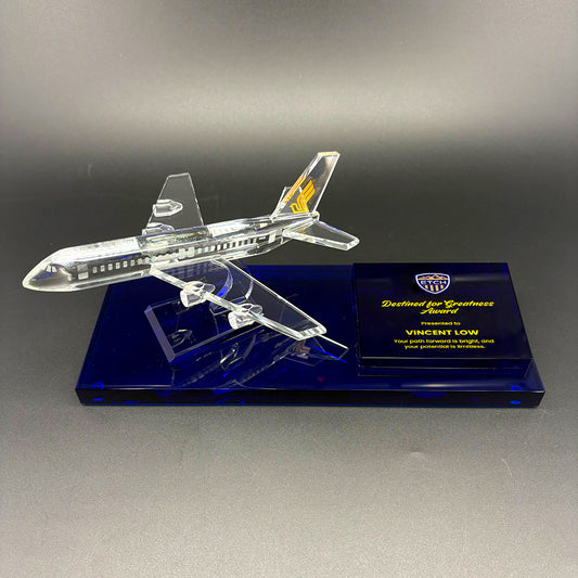 Premium Aeroplane Crystal Trophy Award with Blue Base