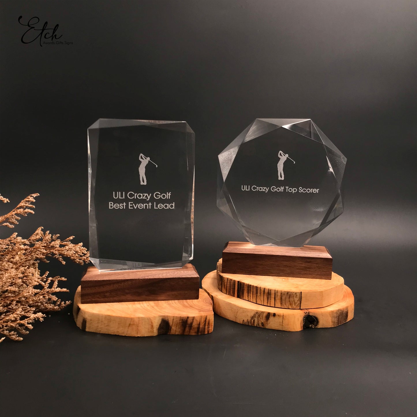 Classic Rectangular Crystal Trophy Award with Wood Base