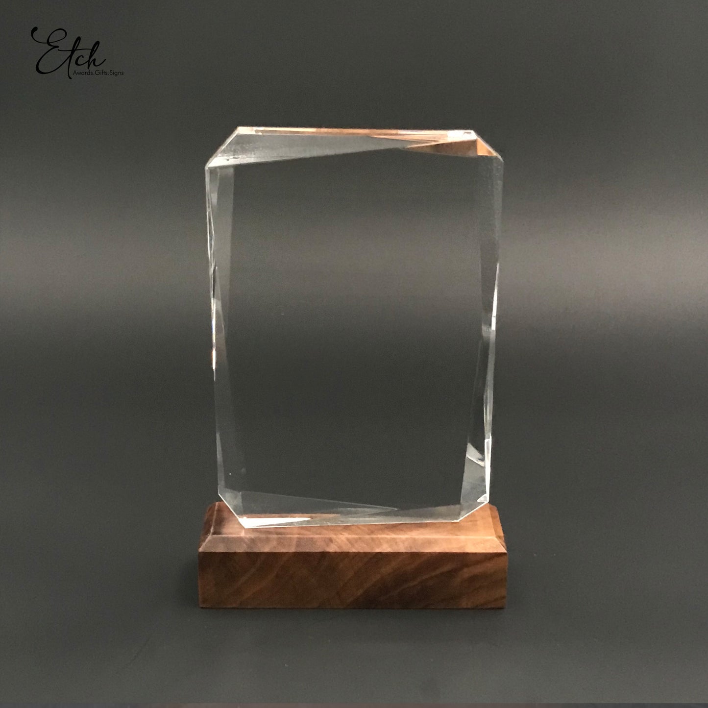 Classic Rectangular Crystal Trophy Award with Wood Base