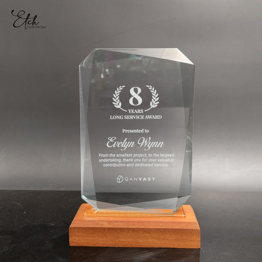 Classic Rectangular Crystal Trophy Award with Wood Base