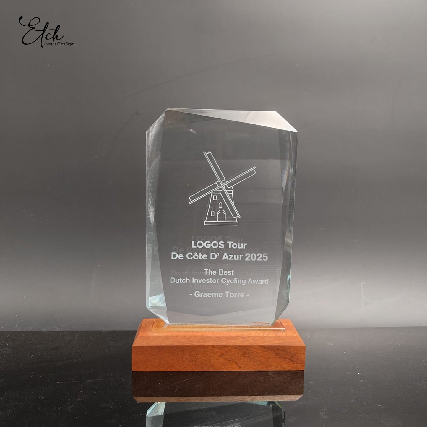 Classic Rectangular Crystal Trophy Award with Wood Base