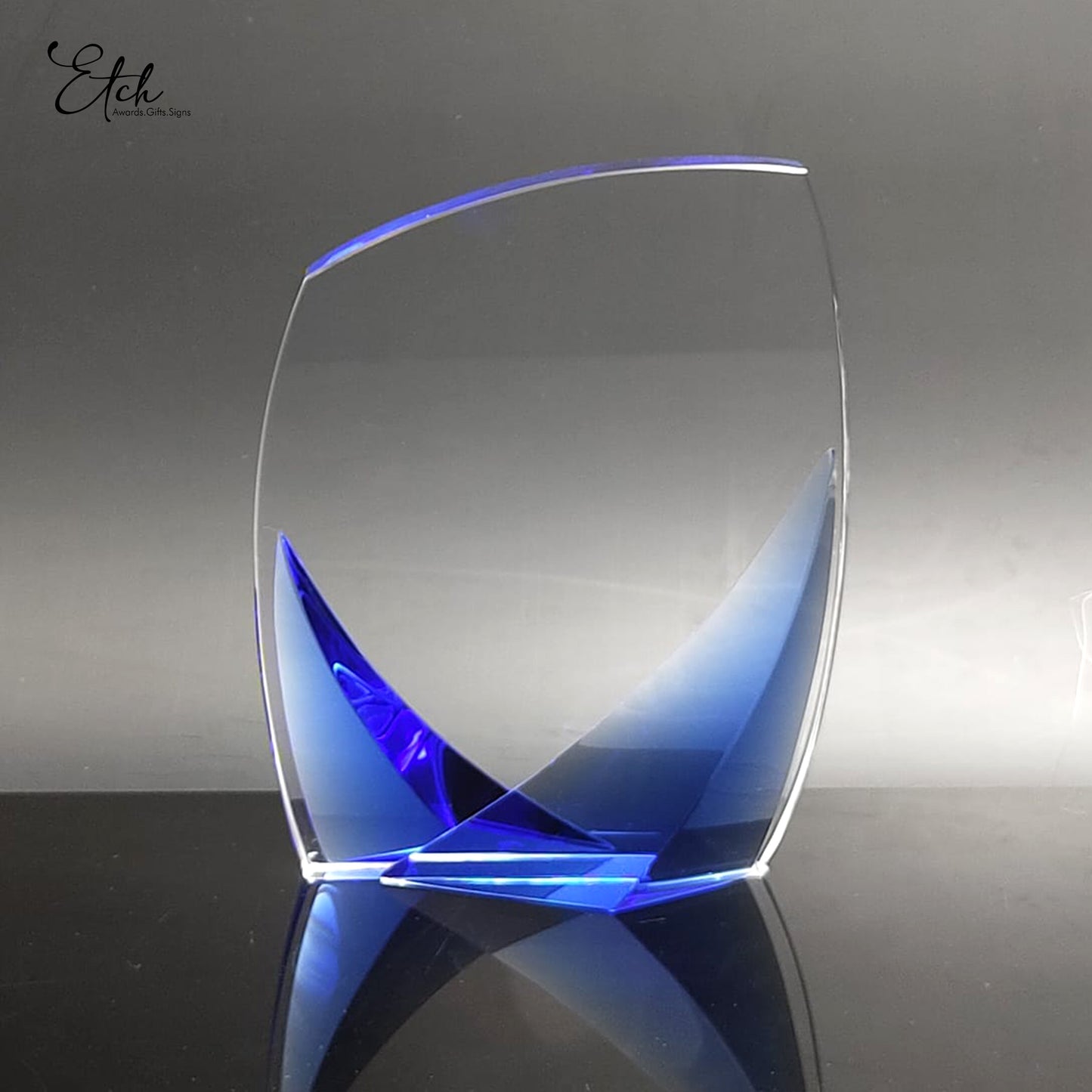Crystal Curved Award with Blue Gradient Base