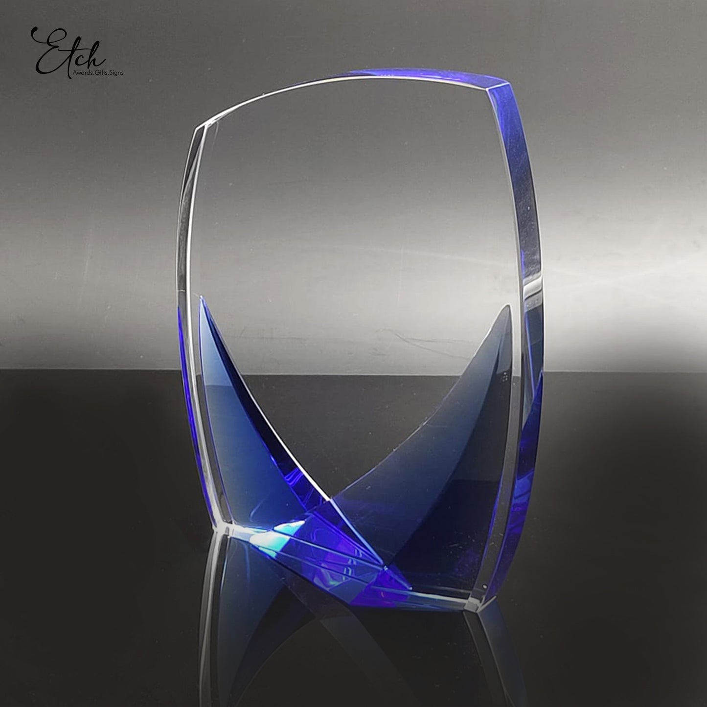 Crystal Curved Award with Blue Gradient Base