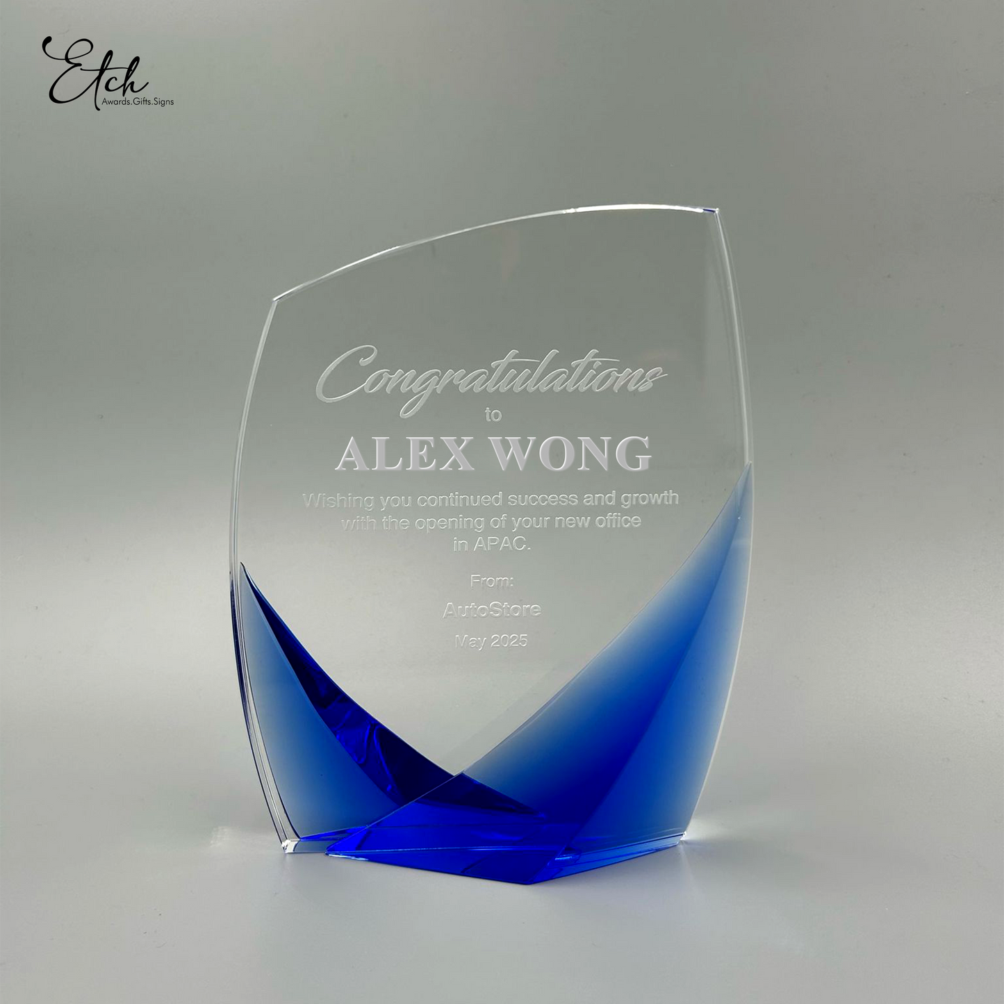 Crystal Curved Award with Blue Gradient Base