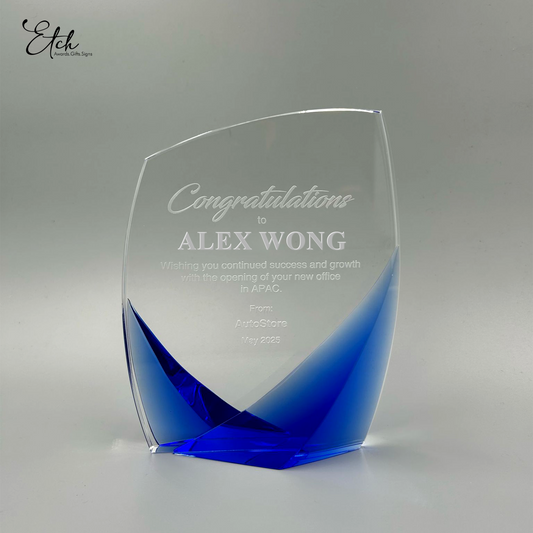 Crystal Curved Award with Blue Gradient Base