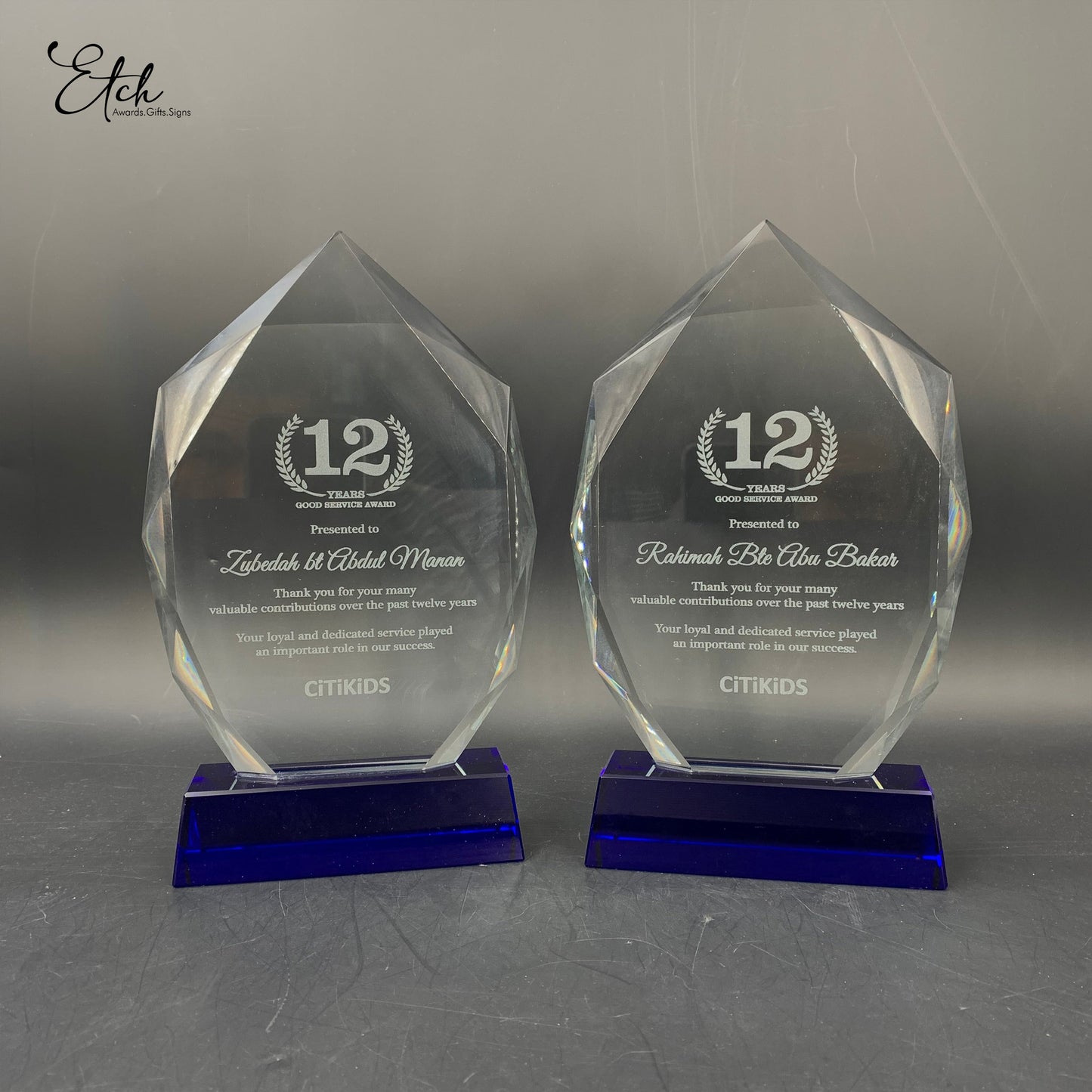 Diamond Crystal Trophy Award with Blue Base