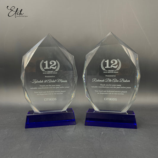 Diamond Crystal Trophy Award with Blue Base
