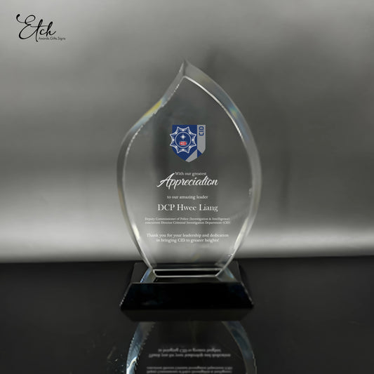 Flame Crystal Trophy Award with Black Base