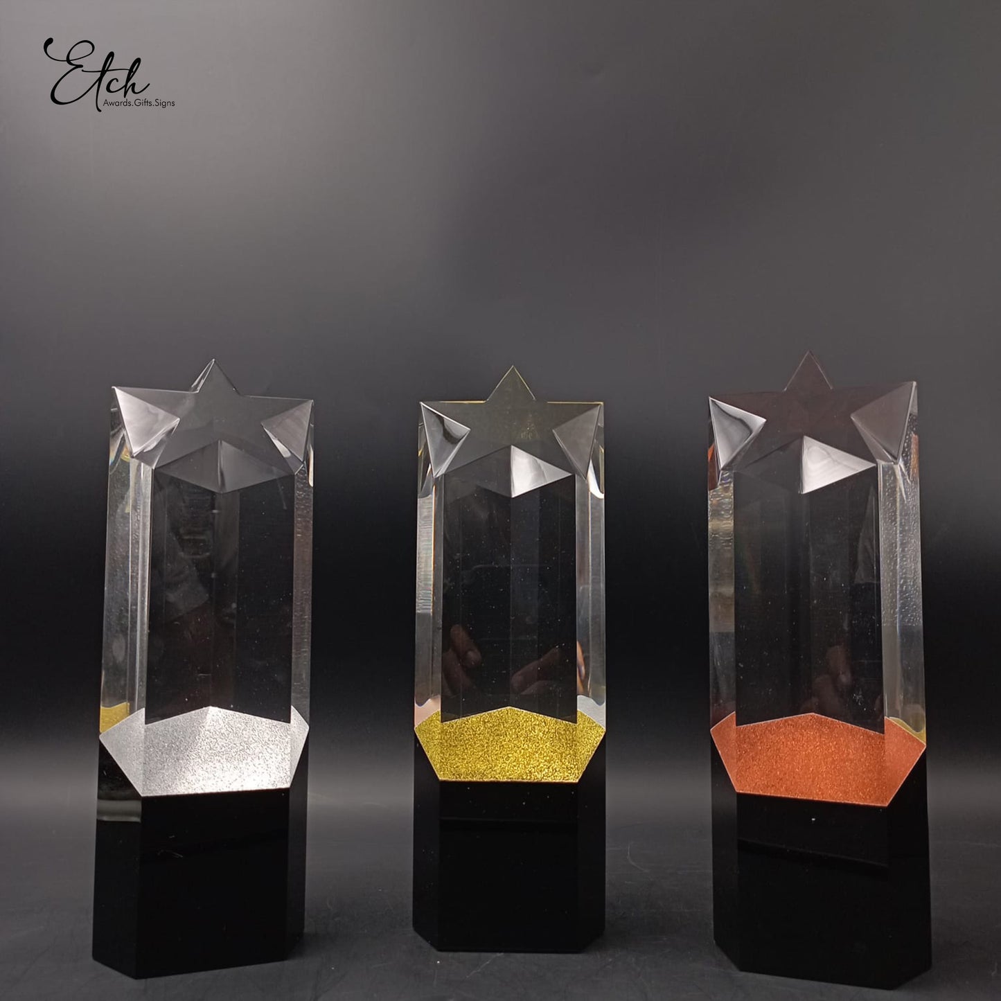 Glitter Star Crystal Trophy Award with Black Base